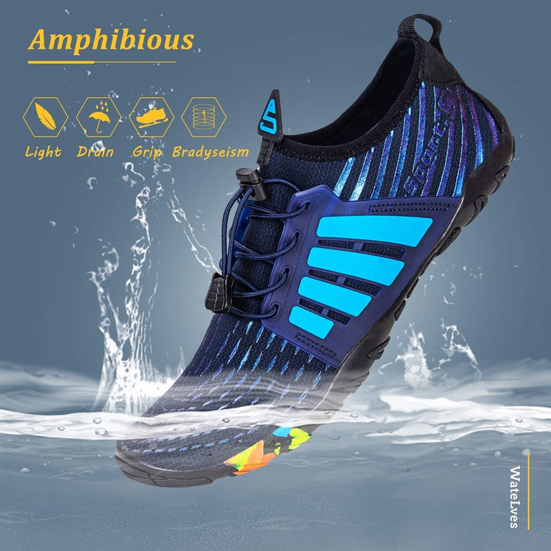 WateLves Water Shoes Mens Womens Beach Swim Shoes Quick-Dry Aqua Socks Pool Shoes for Surf Yoga Water Aerobics (B/Dark Blue, 41) - Image 2